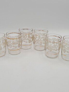 BARTLETT COLLINS "Golden Fruits" Clear FLAT JUICE GLASSES, 4oz, Grapes, Set of 6